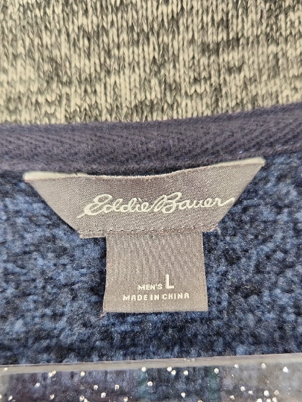 Eddie Bauer Men's L Quarter Zip Pullover Heather Navy Blue with Gray Collar - Picture 3 of 16